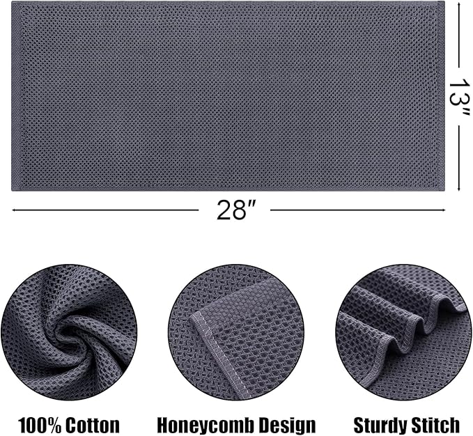Kitinjoy 100% Cotton Waffle Weave Kitchen Towels, 12-Pack Super Soft and Absorbent Kitchen Dish Towels for Drying Dishes, Kitchen Hand Towels, 13 in x 28 in, Dark Grey