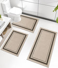 chakme Bathroom Rug Sets 3 Piece, Ultra Thin Bath Mat Absorbent, Non Slip, Machine Washable, Light Beige, 17" x 24" / 17" x 30" / 17" x 59