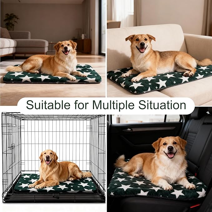 Wittop Washable Dog Bed Plush Orthopedic Outdoor Crate Mat with Non-Slip Bottom,Luxe Soft Kennel Pad for Pets, Cozy Cage Cushion & Pet Sleeping Mattress Large Sized,Medium,Small Dogs,36x24 inch,Green