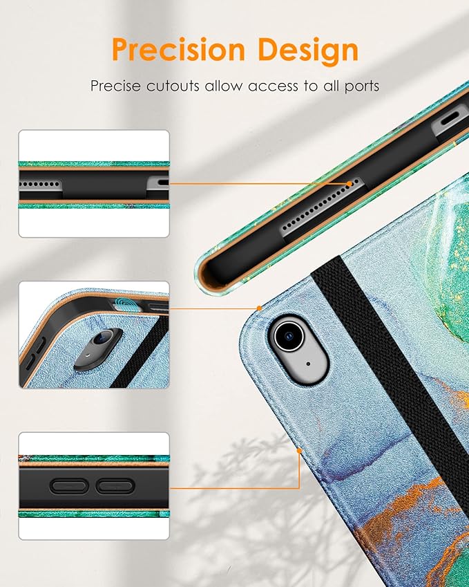 DTTO for iPad (A16) 11th Generation Case 11 Inch 2025, iPad 10th Generation Case 10.9 Inch 2022, Premium Leather Business Folio Stand Cover with Pencil Holder - Auto Wake/Sleep, Emerald Marble