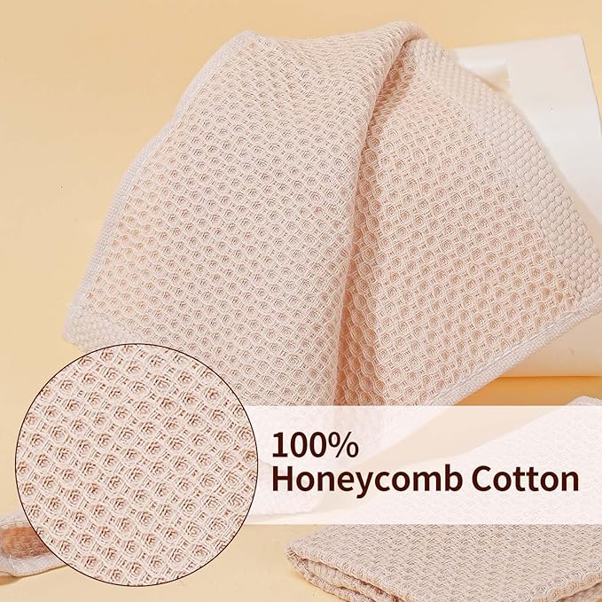LikGuest 100% Honeycomb Cotton Kitchen Dish Cloths, 12x12 Inch, 8-Pack, Super Absorbent & Reusable, Quick-Dry & Lint-Free, Ideal for Kitchen, Glass, Car, and Household Cleaning