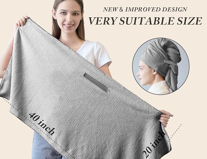 Wuwahold Microfiber Hair Towels, Waffle Hair Towel Set, Super Soft Highly Absorbent, Sturdy Quick Drying Turbans for Long, Thick, Curly Hair (2 Pack, 40" x 20")
