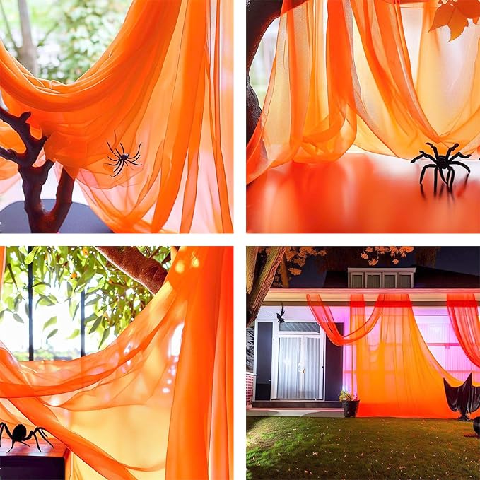 Barcelonetta | Chiffon Fabric | Decoration, Drapery Fabric | Wedding, Gender Reveal, Baby Shower, Birthday | for Arbor, Arch, Canopy, Table and Chair Decoration (Bright Orange, 5 Yards)