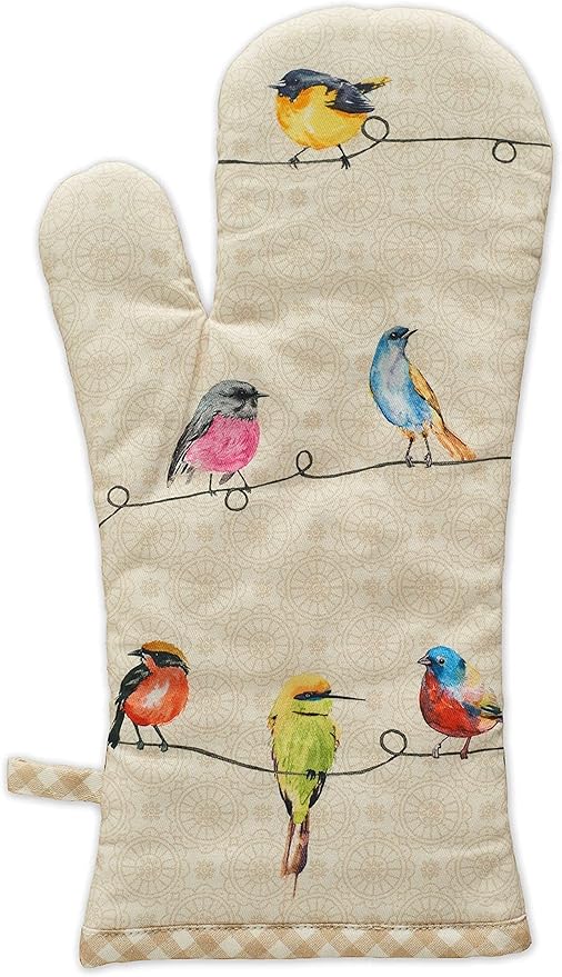 Maison d' Hermine Birdies on Wire Bundle Set 100% Cotton Set of 2 Kitchen Towels (20 Inch by 27.5 Inch) Oven Mitt (7.5 Inch by 13 Inch) and Set of 2 Pot Holders (8 Inch by 8 Inch)