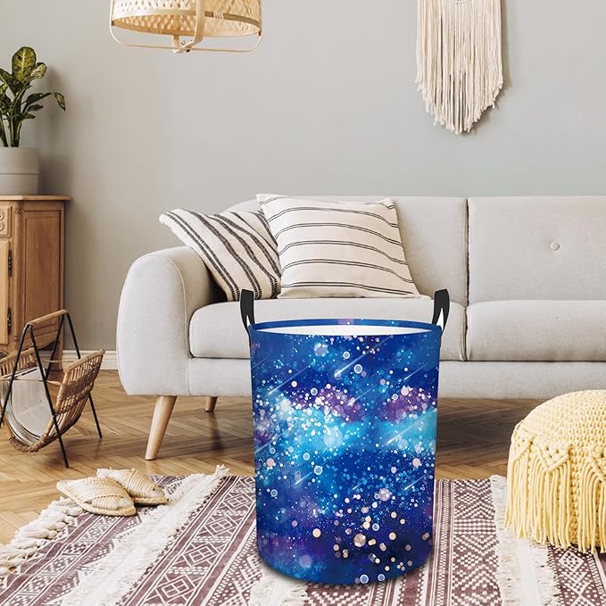 Laundry Hamper, 43L Round Universe Sky Laundry Basket, Waterproof Collapsible Storage Organizer Bin with Handles for Toys, Nursery Home Storage, Gift for Chritsmas Thanksgiving 13.8x17.7in