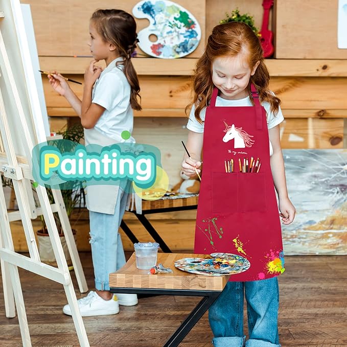 24 Pieces 12 Colors Kid Aprons Set XL for 7-13 Age Children Chef Aprons Kids Painting for Kitchen Cooking Baking Painting