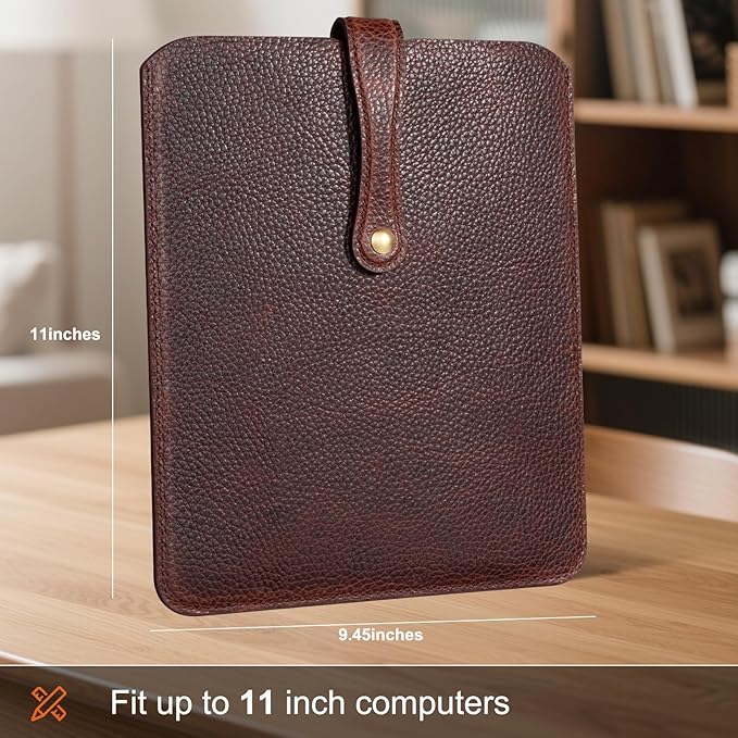 Thryxop Genuine Leather Tablet Sleeve for iPad Pro 11‘’/Air 10.9‘’/Magic Keyboard & Galaxy Tab S9/S9 FE | Slim Protective Case with Microfiber Lining (Fits Devices up to 11") - Dark Brown