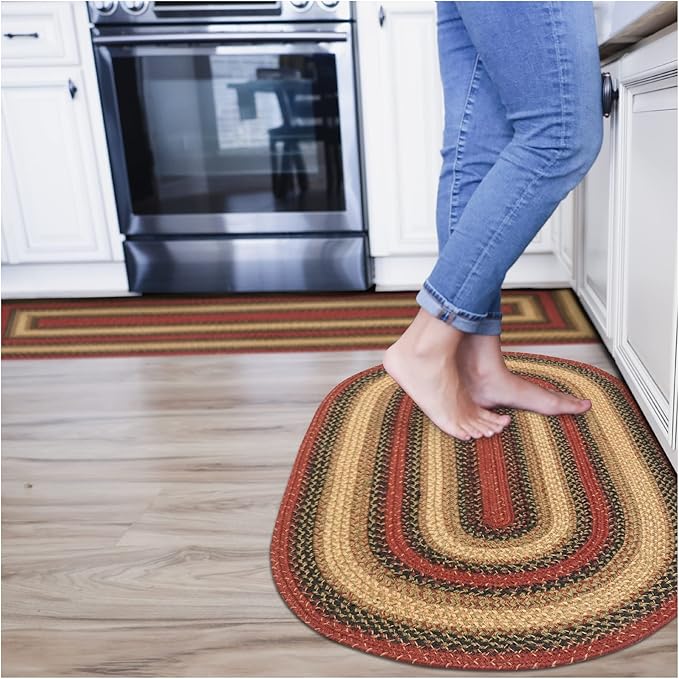 Homespice Highland Oval Braided Rugs 20x30 - Jute Country Kitchen Rugs for Cabin Decor, Reversible, No Shed Jute for Low Maintenance