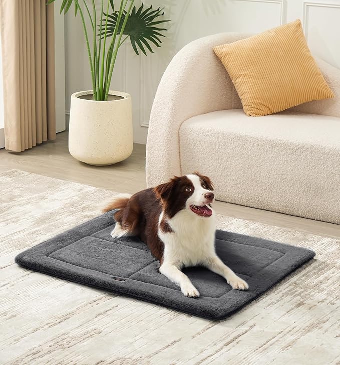 MADE 4 PETS Dog Crate Pad Bed for Large Dogs, Washable & Reversible, Anti-Slip Kennel Mat for Cozy Sleeping, Soft Fluffy Dog Bed for Indoor & Outdoor Use, 44"x32", Dark Gray
