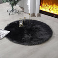 Faux Fur Rug Sheepskin Shag Fluffy Fuzzy Black 3x3 ft Rugs for Bedroom Bedside Bed Floor Living Room Plush Round High-Density Cushion Carpet Super Sofa Cover