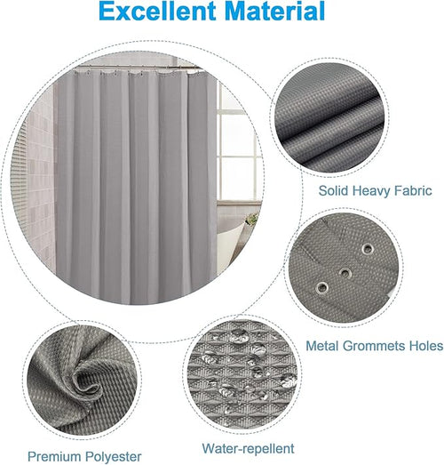 AmazerBath Grey Shower Curtain, Waffle Shower Curtain Gray, Premium Fabric with Waffle Weave, Heavy Duty 240GSM, Hotel Quality Bathroom Shower Curtains, 72 x 72 Inches