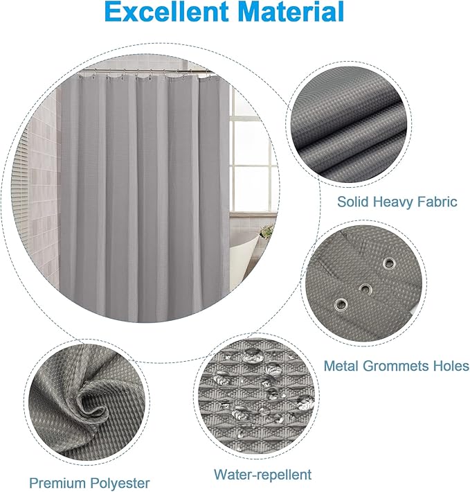 AmazerBath Extra Long Shower Curtain Waffle, Heavy Duty Fabric Shower Curtains with Waffle Weave Hotel Quality Bathroom Shower Curtains, 72 x 84 Inches (Grey)