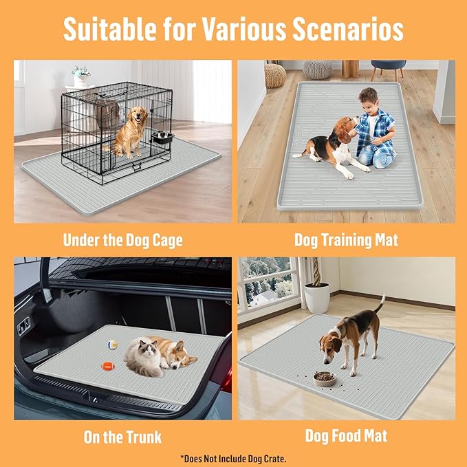 Bartuke Silicone Dog Crate Mat, 40" x 22" Crate Liner for Dog Cages, Kennel Mat with Raised Edge, Washable, Waterproof, Leakproof, Protect Floors