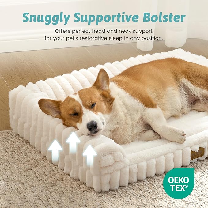 COZY KISS Cute Dog Bed for Small Dogs, Faux Rabbit Fur Orthopedic Foam Dog Bed with Sides, Removable Washable Cover & Waterproof Lining, Comfortable Pet Couch, Cream (30" L x 20" W x 6" Th)