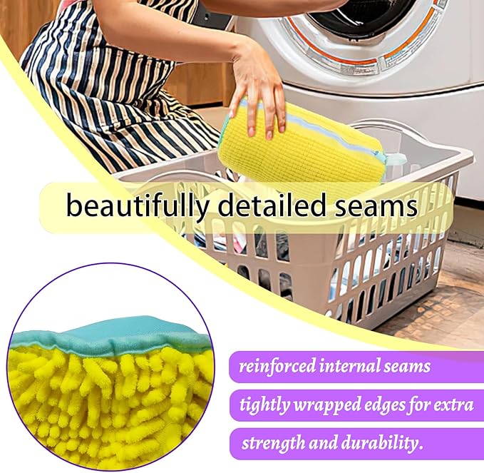 Hynhsun Shoe Washing Machine Bag,Shoe Laundry Bags for Sneakers, Reusable Shoe Cleaning Bag for All Shoe Sizes,Adjustable laundry bag for washing machine for 360°,2Pcs, Yellow