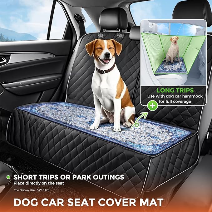 Hompet 2 Pack Waterproof & Absorbent Dog Car Seat Cover Mat, Fits Most Dog Car Hammocks, Washable Reusable Backseat Protector Pad, Quick Dry Leak-Proof Non-Slip Pet Travel Mat for Cars, 18"x54"