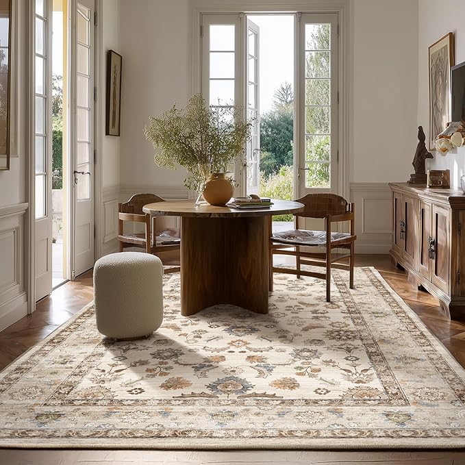 10x12 Area Rugs for Living Room: Washable Living Room Rug Stain Resistant Non Slip Distressed Vintage Carpet Low Pile Faux Wool Soft Large Rugs for Bedroom Farmhouse Dining Room Kids Playroom Nursery