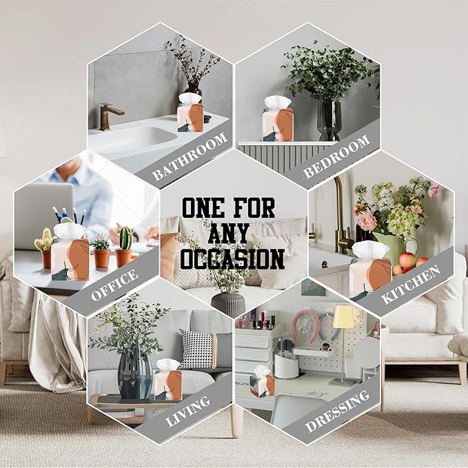OHEGBXE Tissue Box Holder Abstract Flowers and Leaves Square Leather Tissue Box Cover Modern Cube Facial Paper Cover Case for Bathroom Vanity Countertop Night Stands Tabletop