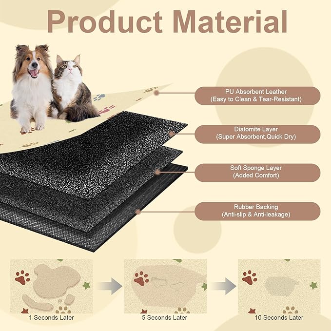 Dog Feeding Mat 16"x24", Absorbent Mat for Dog Water Bowl, Rubber Pet Food Mat, Pet Food Mats for Floor Waterproof, Pet Placemats for Food and Water, Cat Feeding Mat, Beige