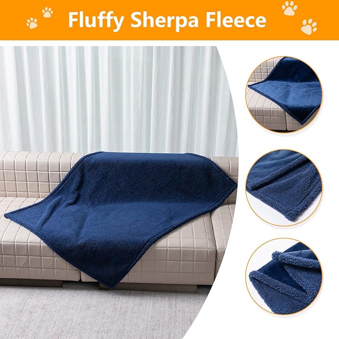 Maidewow Navy Blue Dog Blanket for Pets Reversible Fluffy Pet Bed Cover Mats Waterproof Puppy Blankets Leakproof Sofa Couch Washable Cover Cat Pet Blanket for Warm-Navy Blue,M