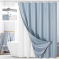 Craidlela 3 in 1 Long Blue Shower Curtain Set-72 W x 78 H, Fog Blue Waffle and PEVA Liner Set with 12 Stainless Steel Hooks, Waterproof Fabric for Bathroom