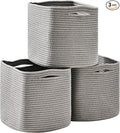 ICERZCZ 11 Inch Cube Storage Bins, Storage Cube Organizer Bins, Woven Cotton Rope Basket for Storage, Storage Baskets for Organizing Shelves, Grey Baskets for Toys Nursery, Grey (Pack of 3)