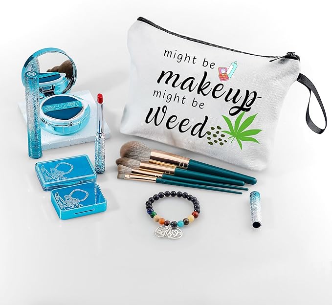 ARIOSEY Weed Accessories Gifts,Might Be Makeup Might Be Weed,Preteen Girl Gifts,Girls Funny Makeup Cosmetic Bag Friendship Gifts for Women,Christmas