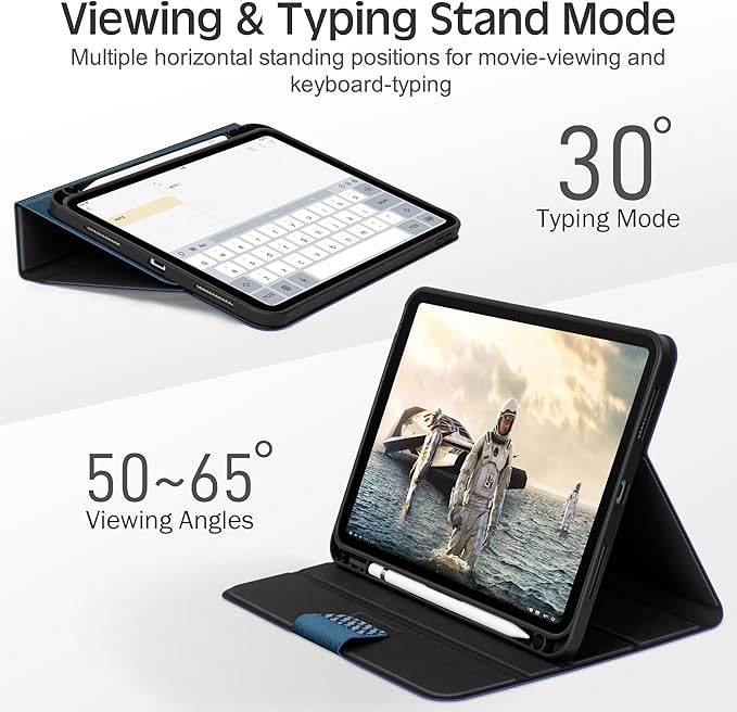 KingBlanc Case for iPad (A16) 11th Generation 11 Inch 2025, iPad 10th Gen 10.9 Inch 2022 with Pencil Holder, PU Leather Protective Cover, Auto Sleep/Wake, Viewing/Typing Angle, Magnetic Clasp, Blue