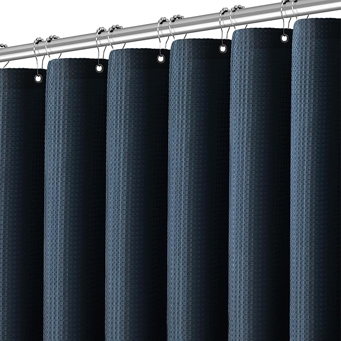PANGSINNE Extra Long Royal Blue Waffle Water Repellent Shower Curtain 96 Inches, 256GSM Heavy Duty Shower Curtain for Bathroom, Hotel Quality Bath Curtain Set with 12 Hooks, 72Wx96H