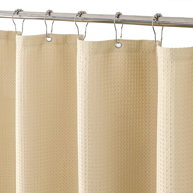 MISS SELECTEX Matt Waffle Thick Cloth Shower Curtain for Bathroom,Waterproof 230GSM Durable Fabric Hotel Shower Curtain, Machine Washable Shower Curtain,Spa Luxury Bath Curtain (60Wx72H, Linen)