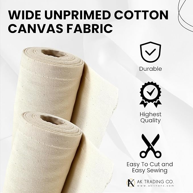 AK Trading CO. | Premium 7oz Natural Cotton Duck Canvas Fabric | 60'' Wide | Arts & Crafts, Upholstery, Home Projects - Lightweight & Durable - Perfect for Crafts, Apparel, and Décor - 100 Yards