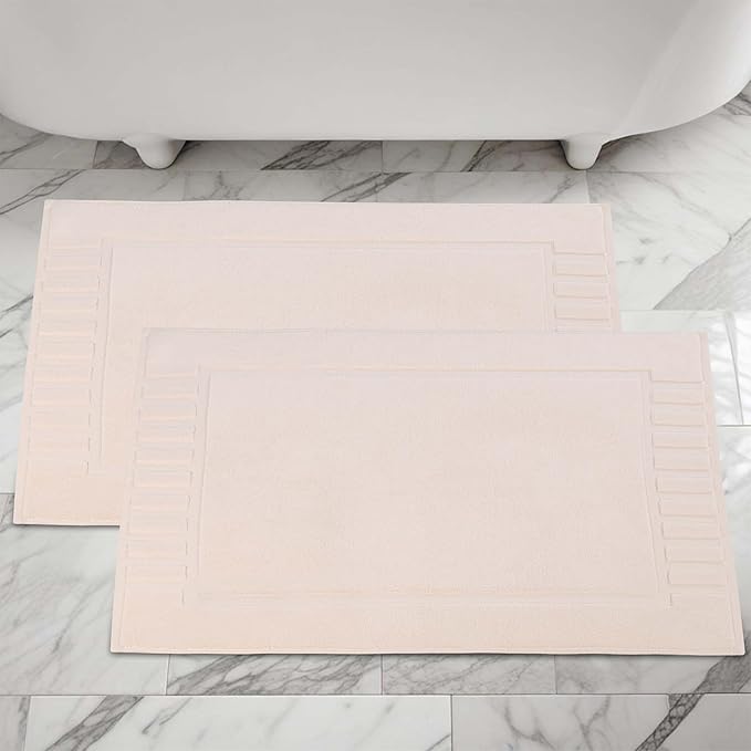 Superior 100% Cotton Bathmat Set, Bath Mat, Bathroom Decor, Shower, Bathtub Essentials, Home Accessories, Washable Rug, Absorbent, Quick Dry, Leo Collection, Set of 2, 22" x 35", Ivory