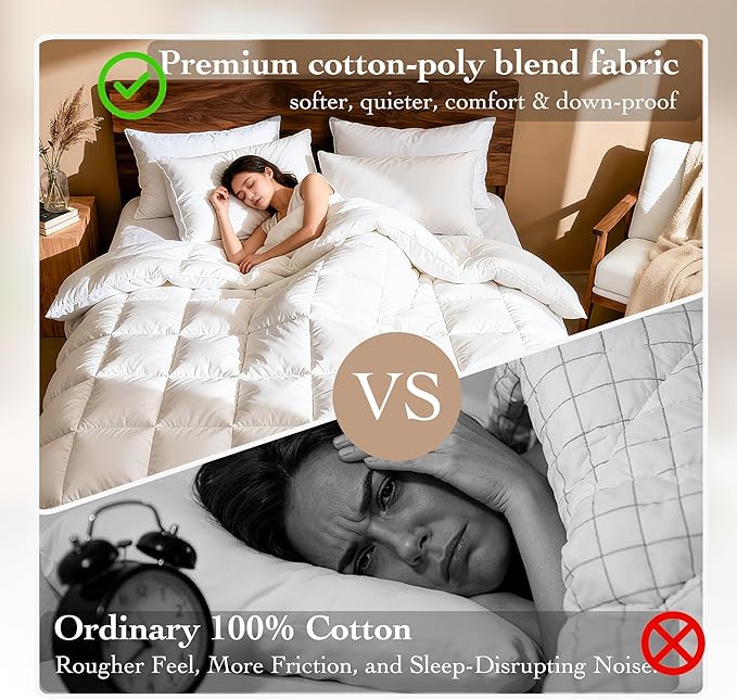 Goose Down Fiber Comforter California King Size – All Season Naturally Breathable Down Comforters, Luxury Hotel Collection Duvet Insert 8 Corner Tabs, Cotton Fabric Baffle Box White 70oz Fill