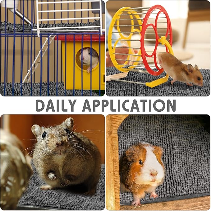 Amylove 4 Pcs Guinea Pig Cage Liner Guinea Pig Bedding Dog Door Mat for Muddy Pet Paws Washable Chenille Pee Pads Small Animal Sleeping Bed for Bunny Hamster(47 x 24 Inch,Rectangular,Dark Gray)