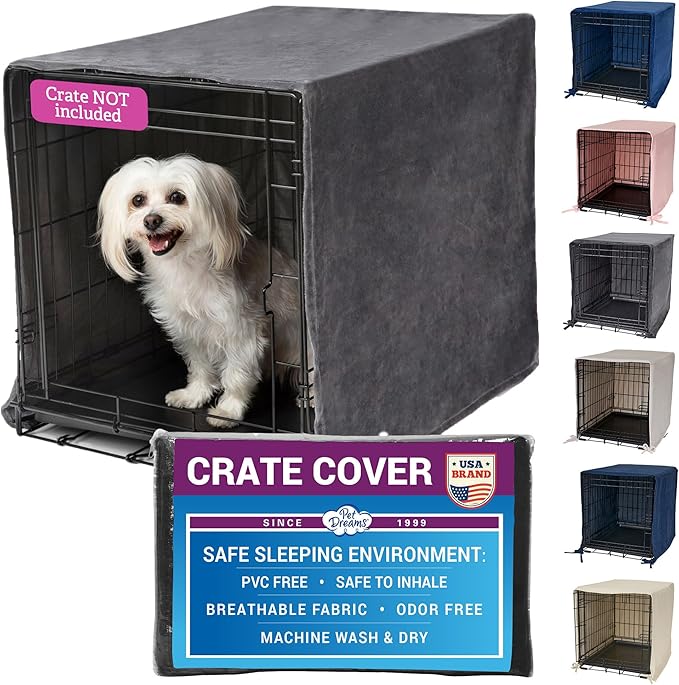 Pet Dreams Dog Crate Cover - Breathable Fabric Kennel Topper for Single-Door Crates, Fits iCrate Dog Cages 18, 24, 30, 36, 42, 48 Inches (Grey, X Large, 42")