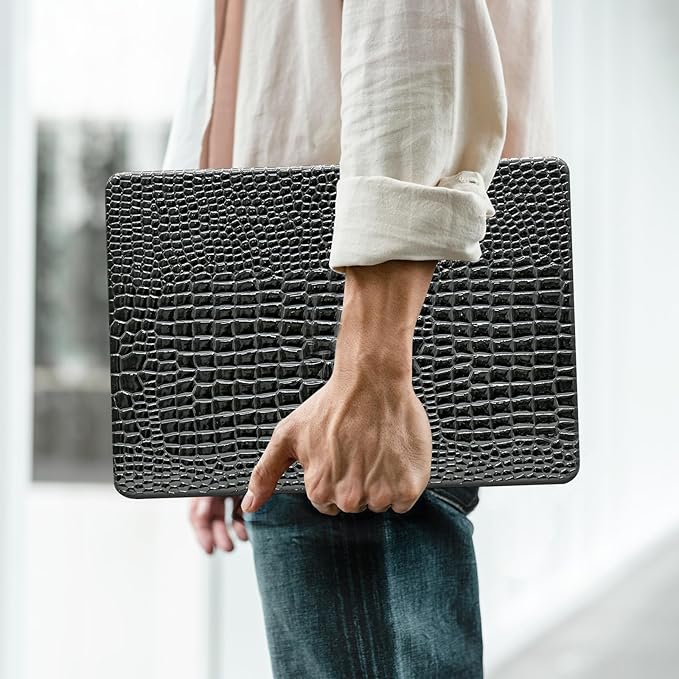 BYCeKe Crocodile Case for MacBook Air 13 inch M4 M3 M2 2025-2022 A3240 A3113 A2681,for Mac Air M4 Crocodile Textured Alligator Skin Print Leather Glossy Hardshell&Keyboard Cover for Mac Air 13.6,Black