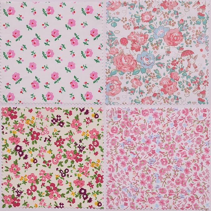 Hanjunzhao 42Pcs Layer Cakes 10 inch Squares for Quilting, Layer Cake Fabric for Quilting 10 inch, Pre-Cuts 10" Squares Cotton Fabric for Sewing, Patchwork, Crafts, and Home Decor - Spring Floral