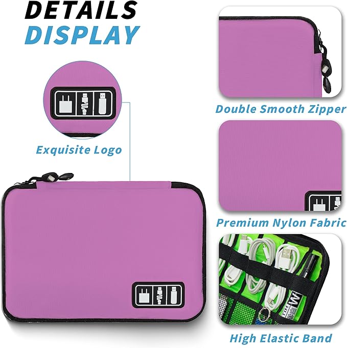 Miavers Electronics Organizer,Travel Cord Organizer Pouch, Portable Cable Organizer Bags,Travel Electronic Accessories Storage Case for Cables, Cords, Charger, Phone (Pink)