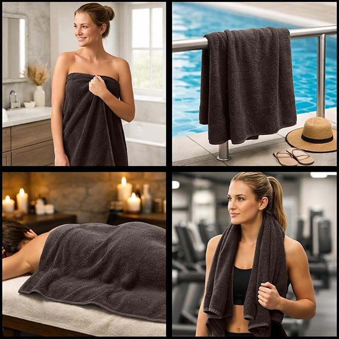 RIVERSIDE Pack of 8 Towels Set, 2 Large Bath, 2 Hand, 4 Face Washcloths, 100% Cotton Hotel Quality, Super Soft, Quick Dry, Highly Absorbent Perfect for Bathroom, Brown