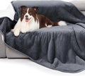 gogobunny Waterproof Bed Blanket, Reversible Sherpa Fleece Throw Blanket for Dog Puppy Cat, Furniture Cover Protects Bed Couch Sofa from Liquid Pee and Pet Fur (Dark Grey, 90x108 inches)