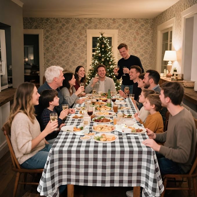Alsoo Gingham Table Cloth Rectangle Tablecloth Heavy Duty Cotton Checkered Tablecloths Linen Table Cover for Spring Picnic Kitchen Dining, Black and White, 60 * 120 inch