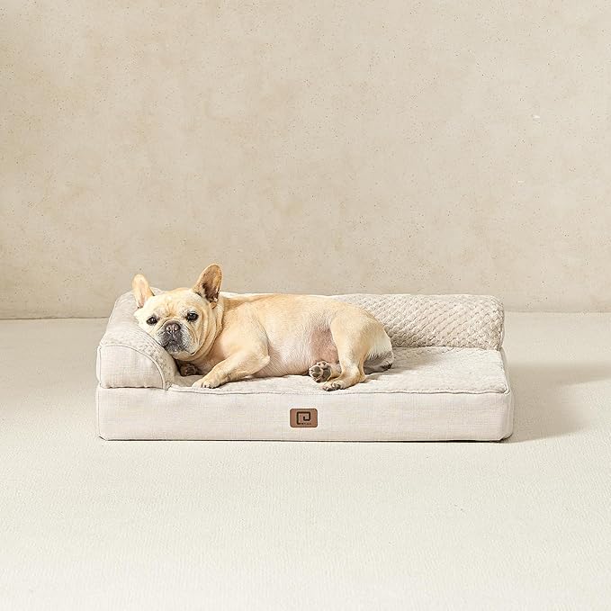 EHEYCIGA Memory Foam Dog Bed Large Size Dogs, Orthopedic Dog Bed Large with Washable Removable Cover, Waterproof Pet Sofa Couch with Nonskid Bottom, 36x27x6, Beige