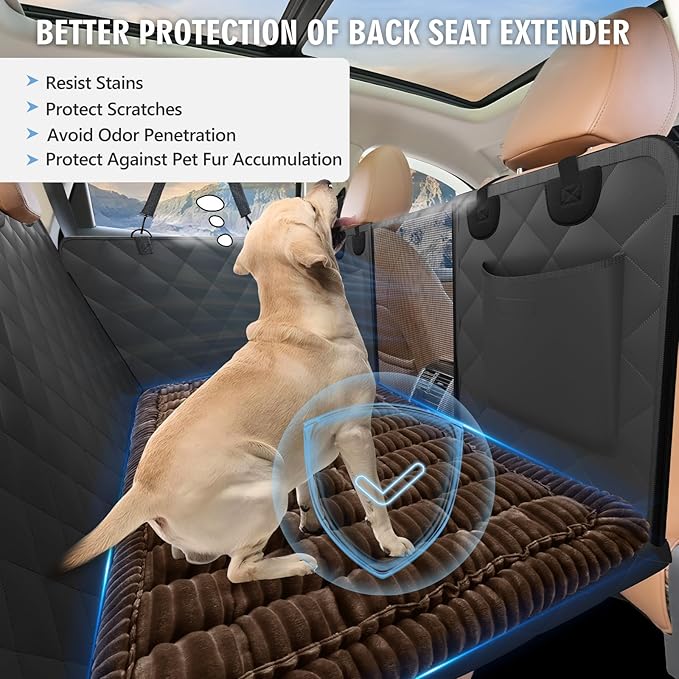 ROUWINNE Backseat Dog Bed Non-Slip, Dog Bed for Car Back Seat Soft and Comfortable, Back Seat Pet Bed Mat for Travel, Pet Car Blanket for Backseat Extender and Seat Covers Brown (51”X 23.5”)