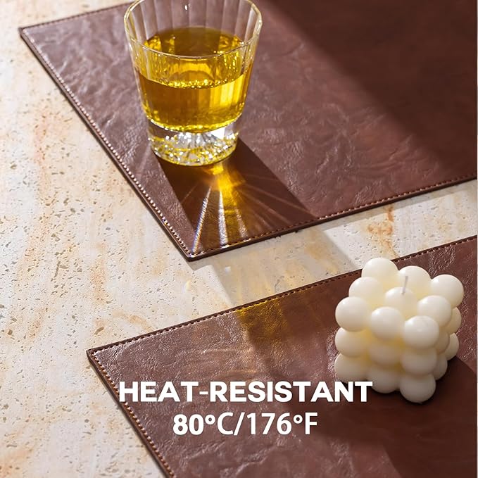 Faux Leather Placemats Set of 12 Vinyl Washable Wipeable Table Mats for Kitchen Dining Table Heat Resistant Waterproof Indoor/Outdoor Placemats Non-Slip Easy Clean Place Mats (Reddish Brown)