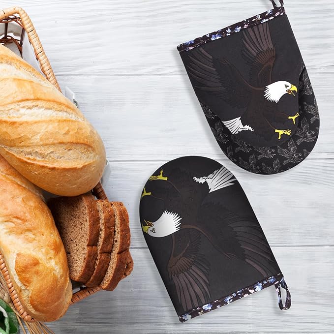 Mini Oven Mitts Cute,Silicone Oven Mitts Heat Resistant 500℉ with Non-Slip Grip and Soft Quilted Cotton Lining for Kitchen Cooking and Baking. Machine Washable-Eagles