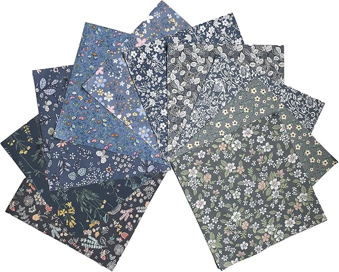 HANPATQUI 50PCS 5 x 5 inch Grey Printed 100% Cotton Fat Quarters Fabric for Sewing and Quilting Bundles Precut Fabric Square for DIY Craft Patchwork