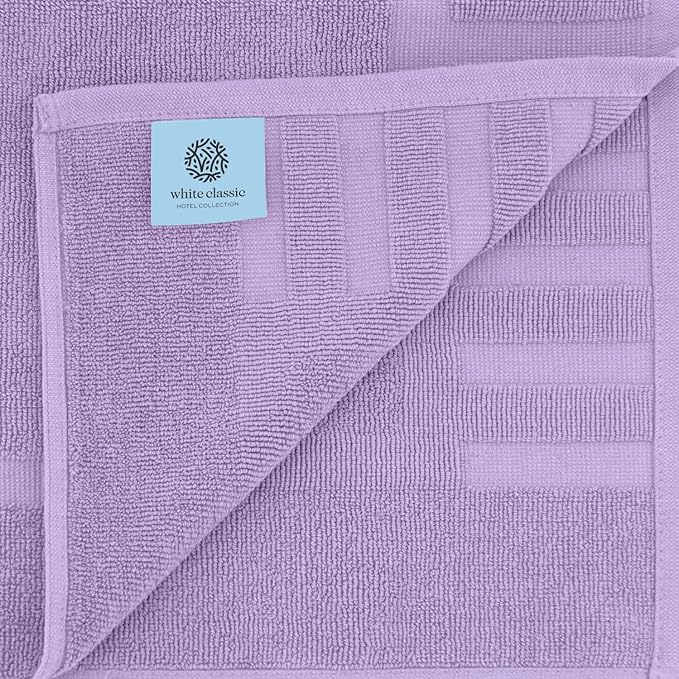 White Classic Luxury Bath Mat Floor Towel Set - Absorbent Cotton Hotel Spa Shower/Bathtub Mats [Not a Bathroom Rug] 22"x34" | 2 Pack | Lavender