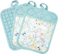 Pot Holders Set of 3 Silicone Printing Non Slip Heat Resistant, Yarm-Dyed Hot Pads Cotton Home Kitchen Cooking Barbecue Microwave Women Men Machine Washable BBQ Grilling. (Light Blue Potholders)