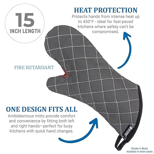 San Jamar Bestguard Oven Mitt with Reinforced Webguard Plus, Cotton, 15 Inches, Black