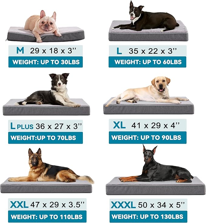 WATANIYA PET Cooling Dog Beds for Large Dogs, Washable Orthopedic Dog Bed for Crate with Joint Relief Memory Foam, Waterproof Liner and Plush Cover (36’’x 27’’)